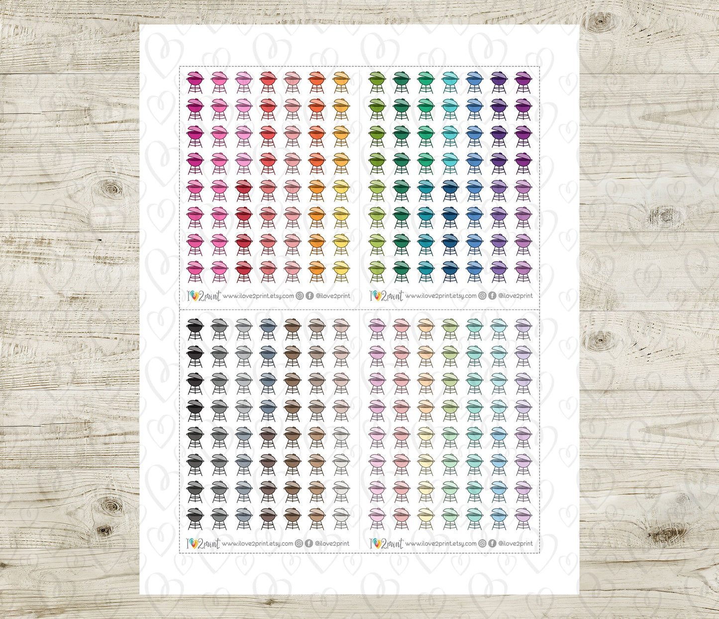 Barbecue Icons Stickers - Functional Printable Stickers - PDF & Cut Files