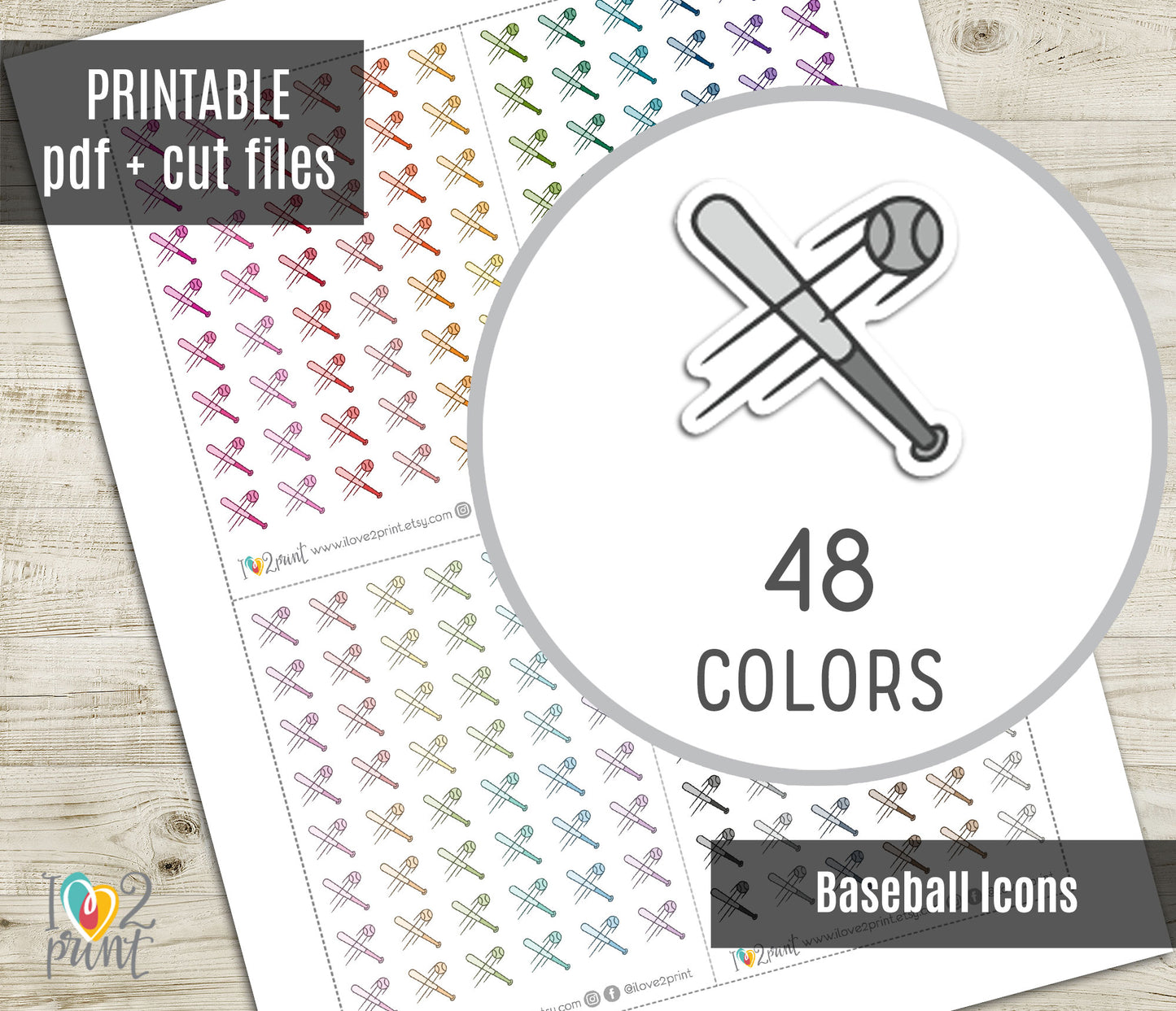 Baseball Icon Stickers - Functional Printable Stickers - PDF & Cut Files