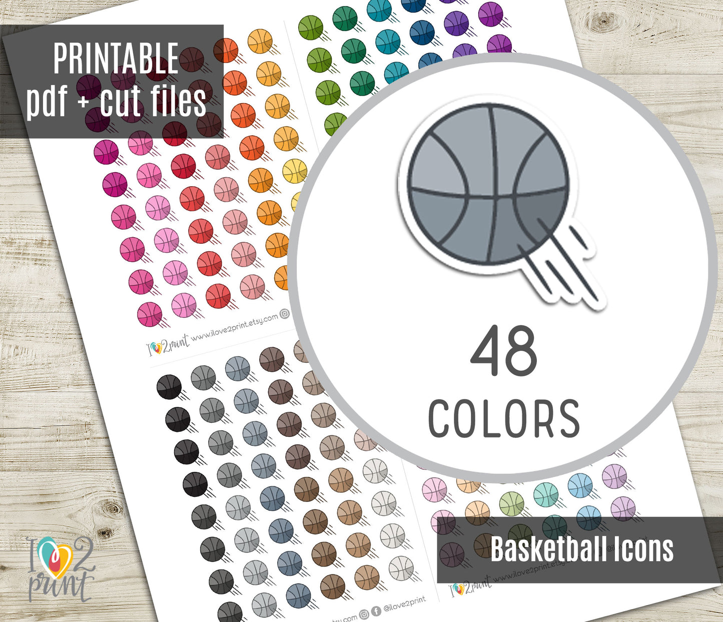 Basketball Icon Stickers - Functional Printable Stickers - PDF & Cut Files