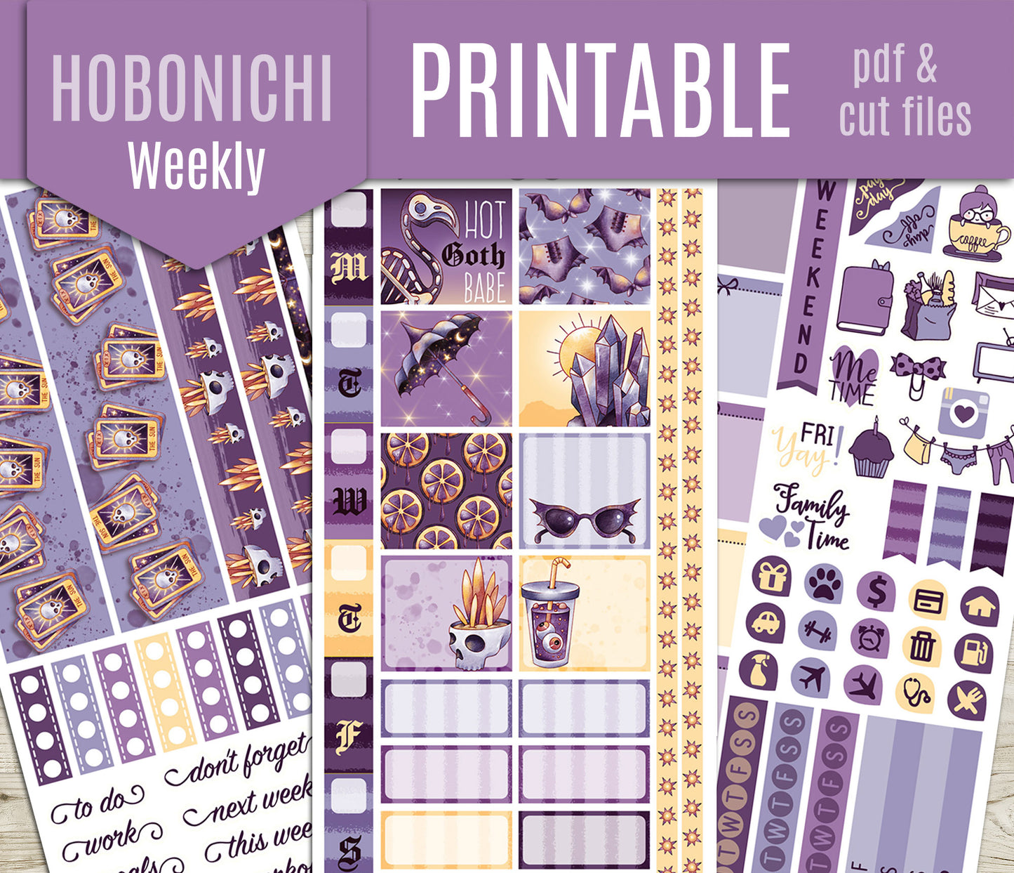 Summer Goth Stickers - Hobonichi Weeks - Printable PDF & Cut Files