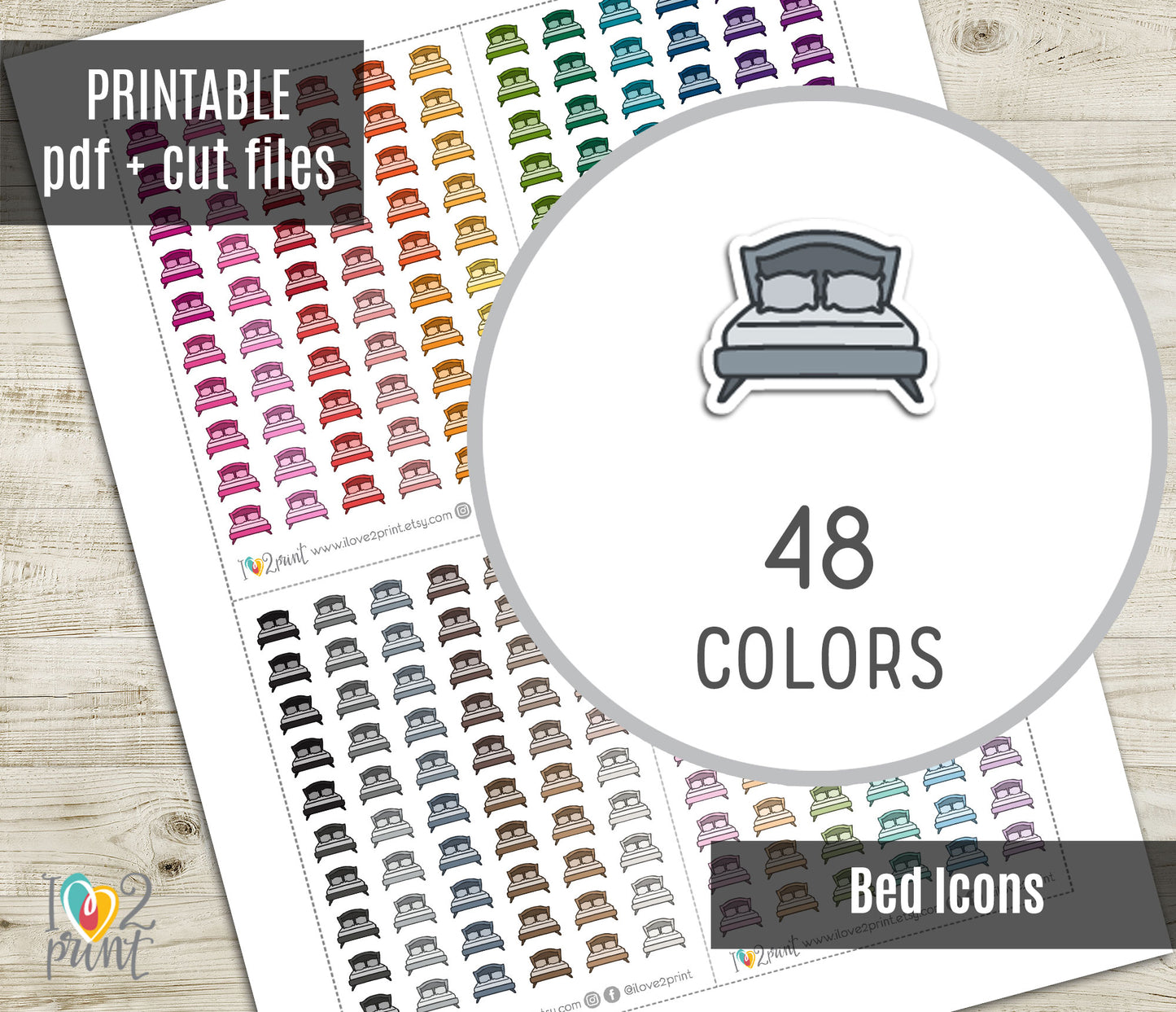 Bed Icon Stickers - Functional Printable Stickers - PDF & Cut Files