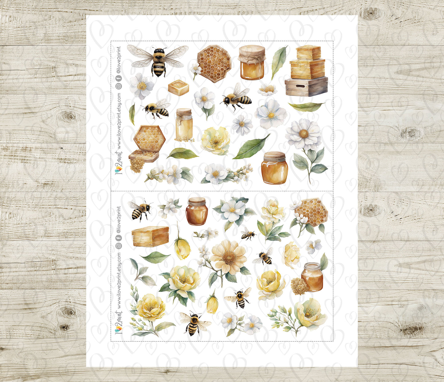 Bees Decorative Stickers - Printable PDF & Cut Files
