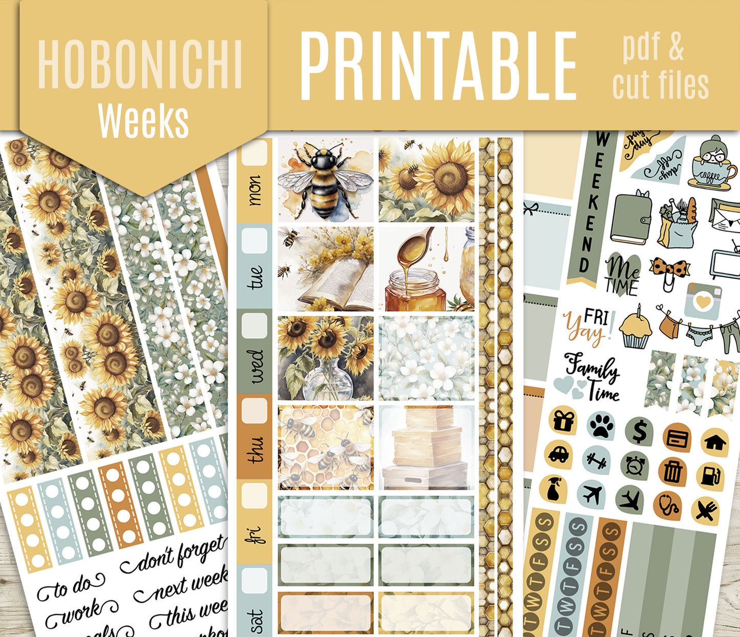 Bees Stickers – Hobonichi Weeks Printable PDF & Cut Files