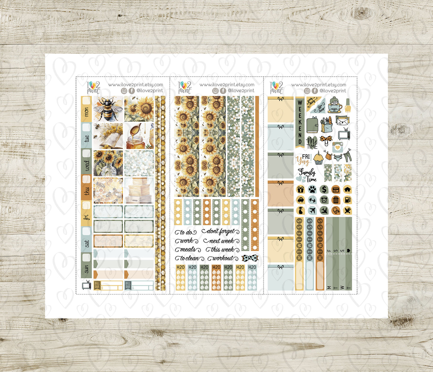 Bees Stickers – Hobonichi Weeks Printable PDF & Cut Files