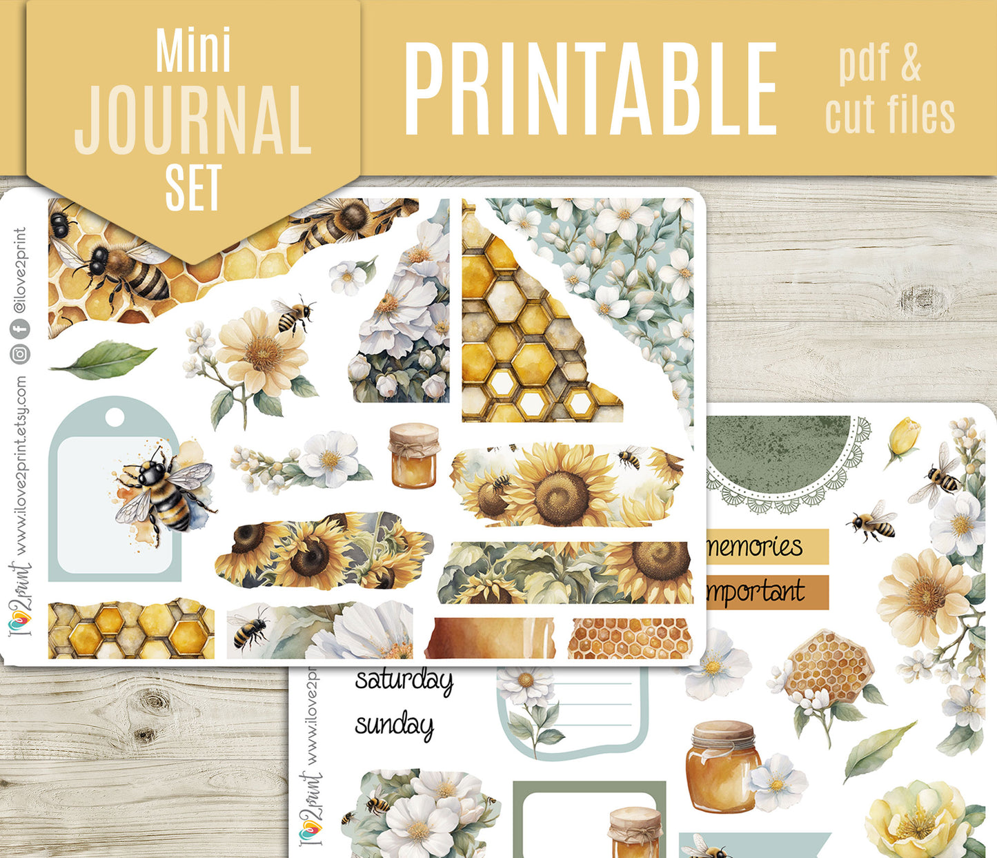 Bees Journal Stickers - Printable Printable PDF & Cut Files