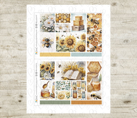 Bees Moodboard Stickers - 1,5"boxes Printable PDF & Cut Files