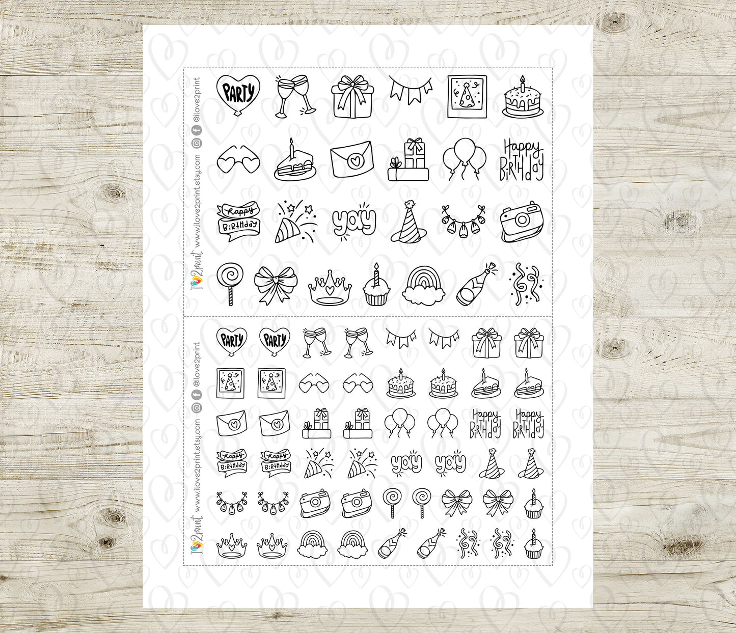 Birthday Icons Stickers – Printable Planner Icons - PDF & Cut Files