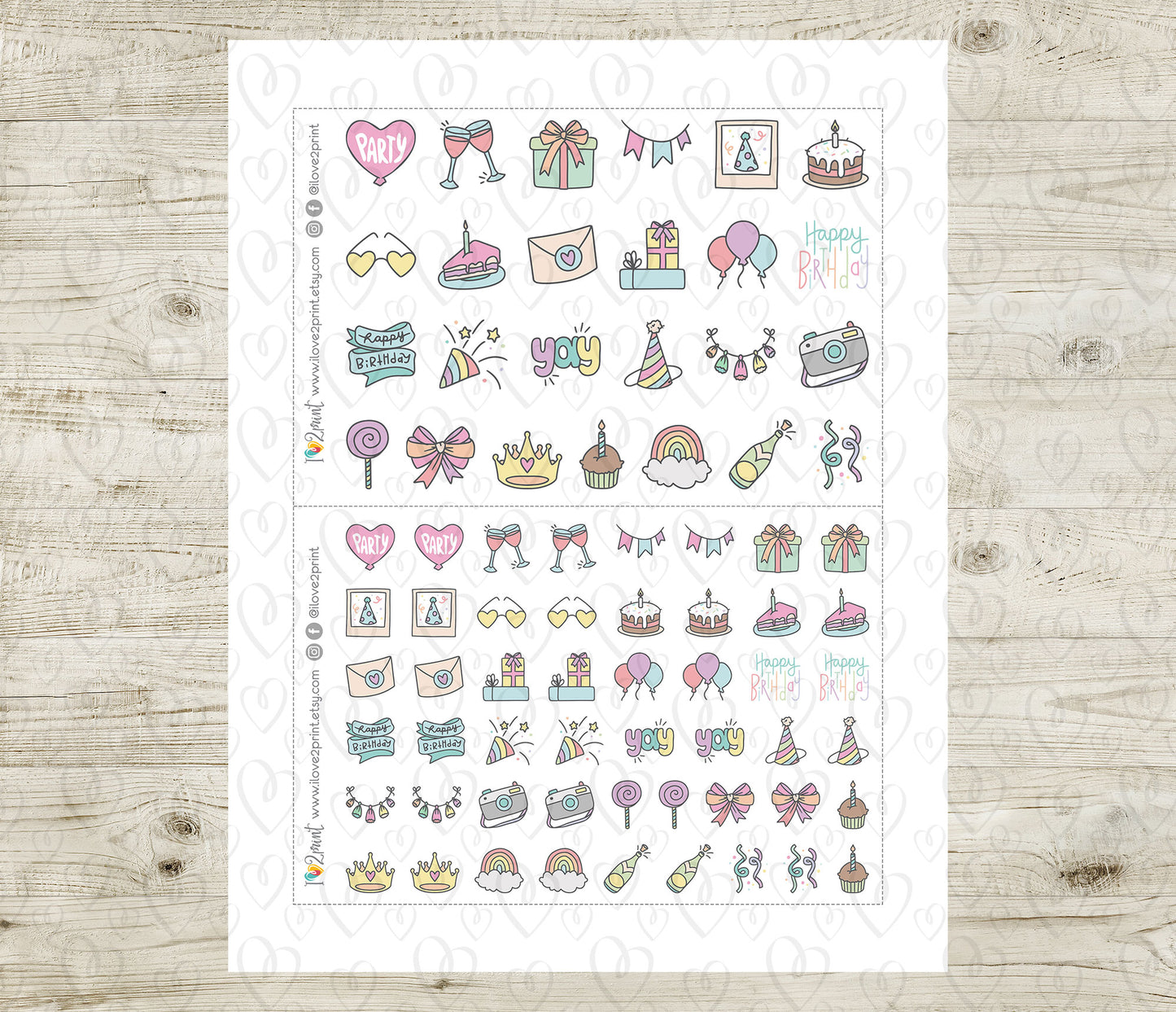 Birthday Icons Stickers – Printable Planner Icons - PDF & Cut Files