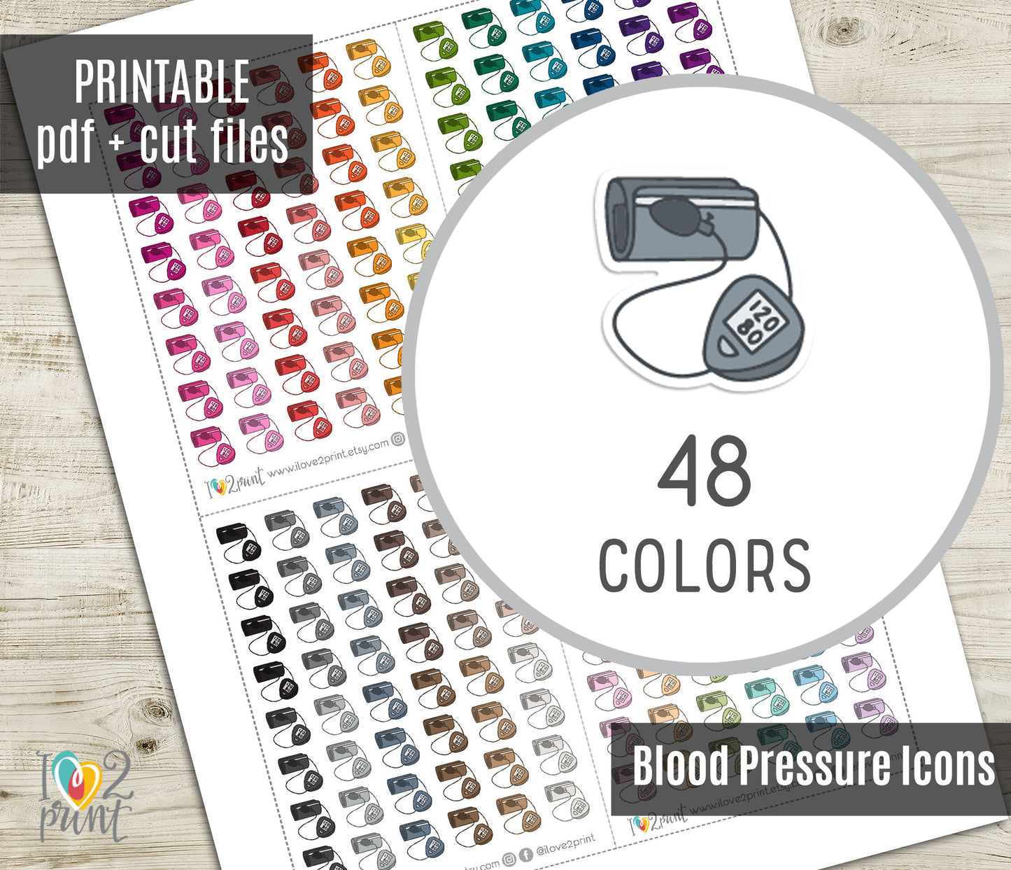 Blood Pressure Icon Stickers - Functional Printable Stickers - PDF & Cut Files
