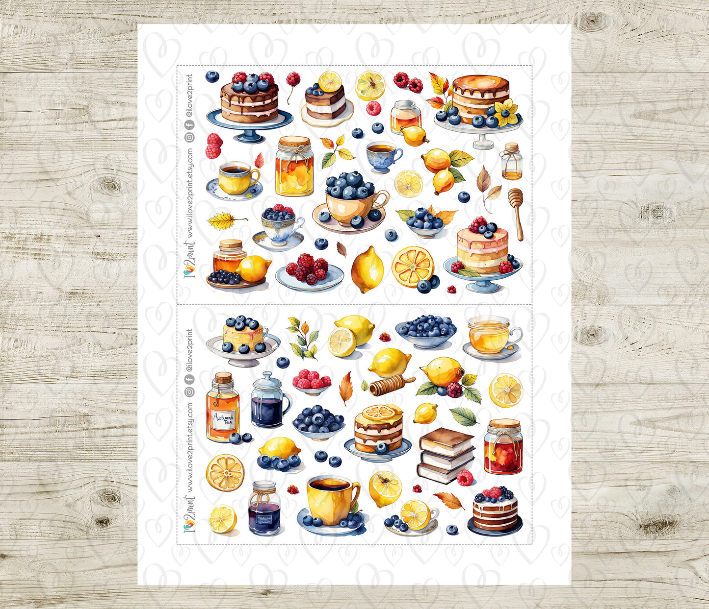 Blueberry Cake Decorative Printable Planner Stickers | Sweet Bakery | PDF Cut Files | Instant Download