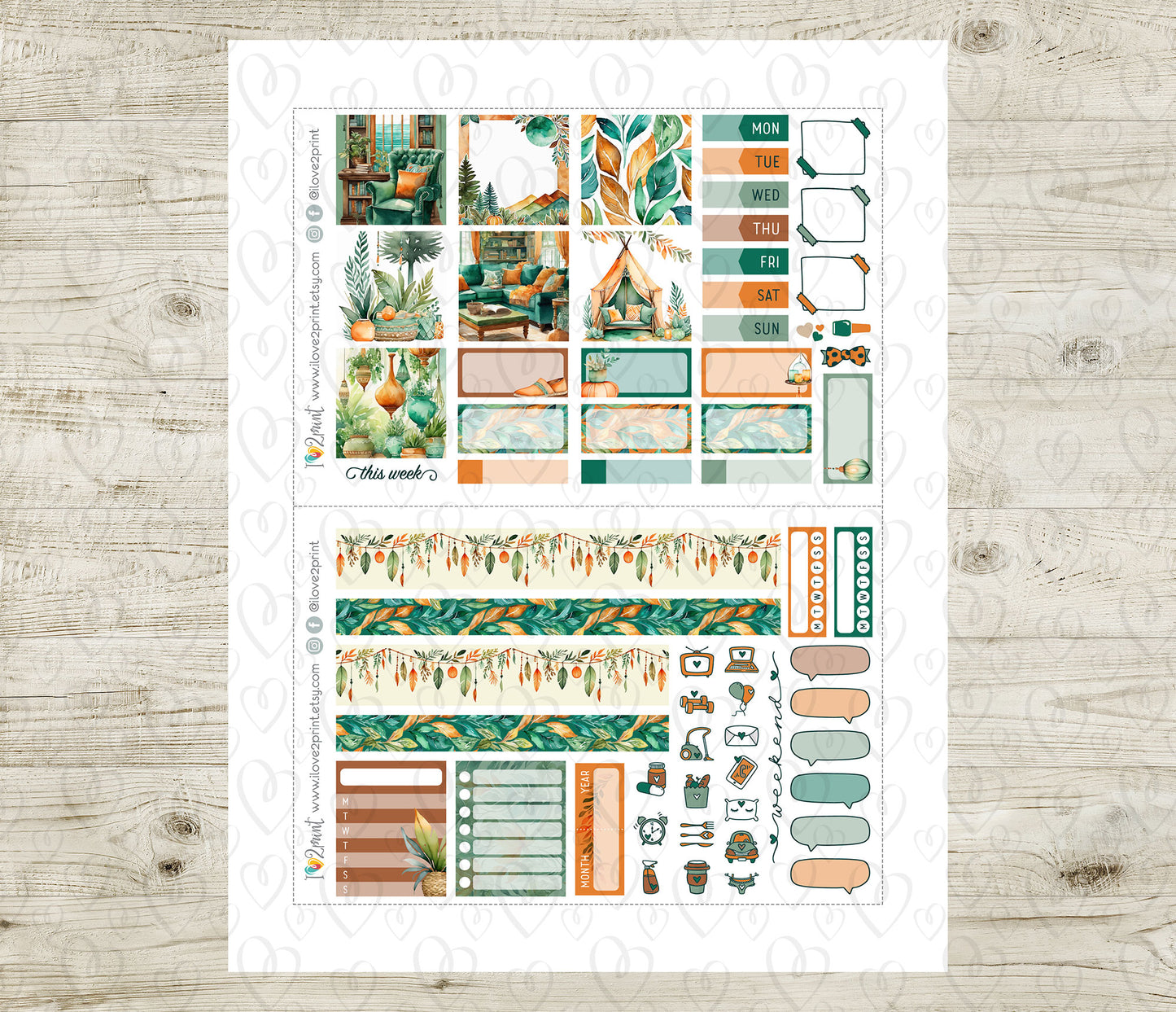Boho Corner Stickers - Hobonichi Cousin - Printable PDF & Cut Files