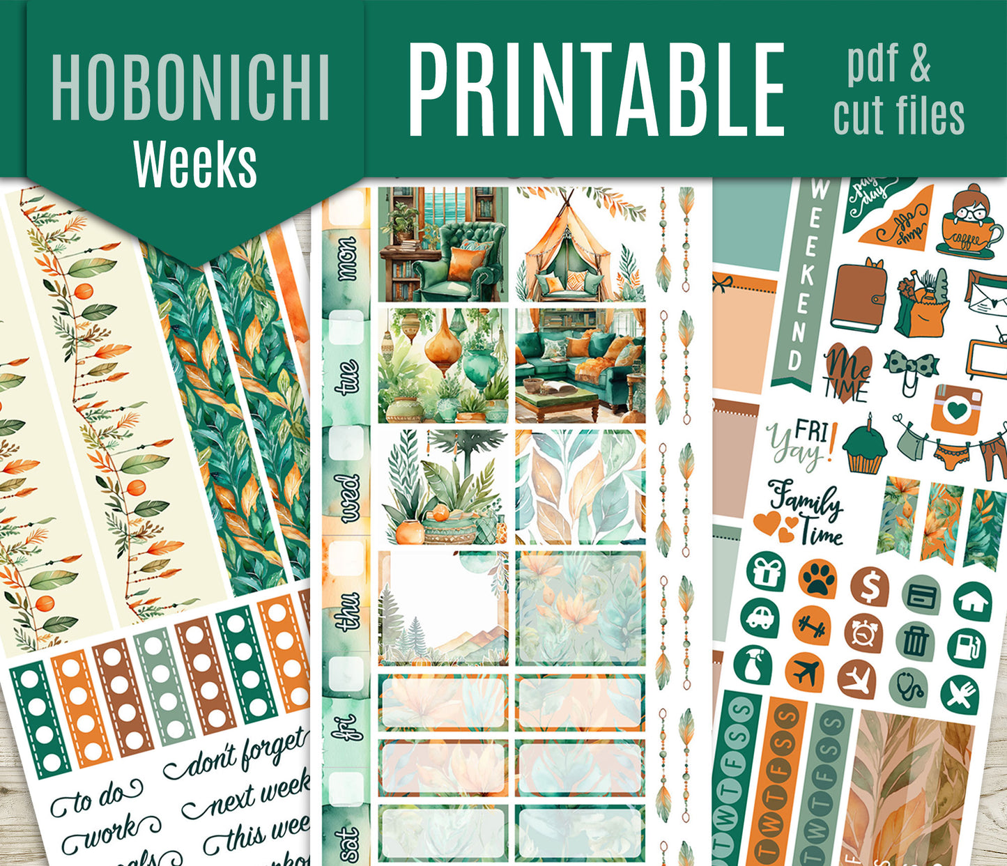 Boho Corner Stickers – Hobonichi Weeks Printable PDF & Cut Files