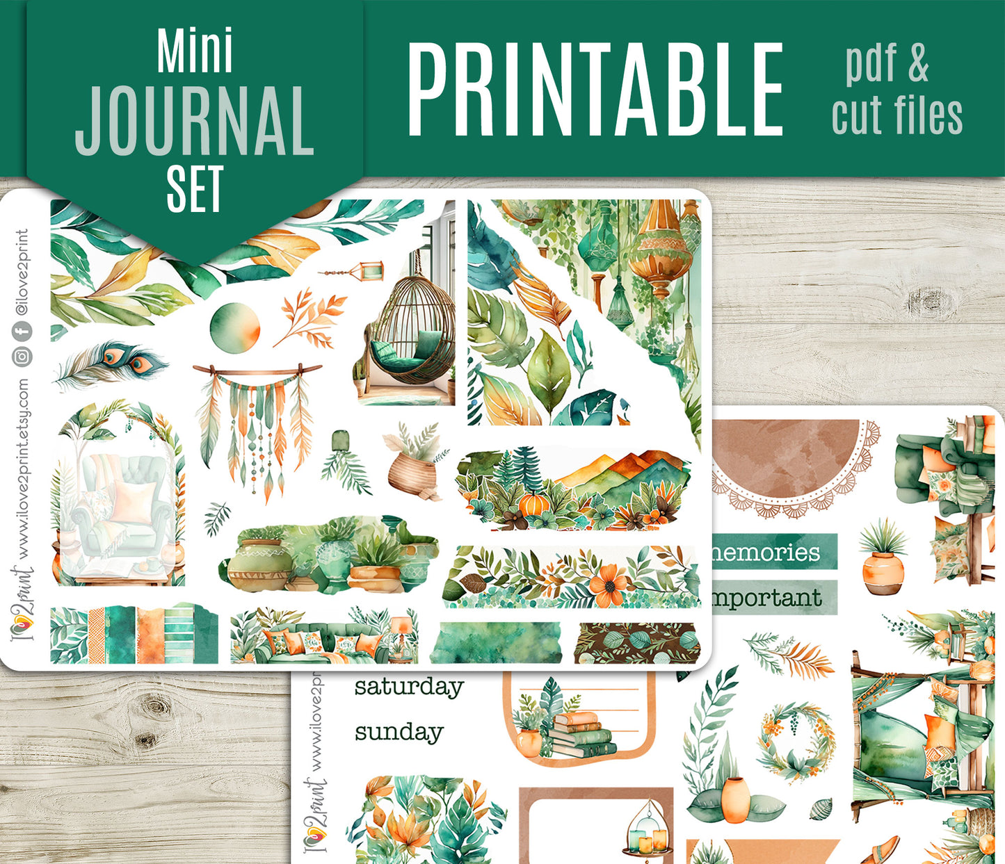 Boho Corner Journal Stickers - Printable Printable PDF & Cut Files