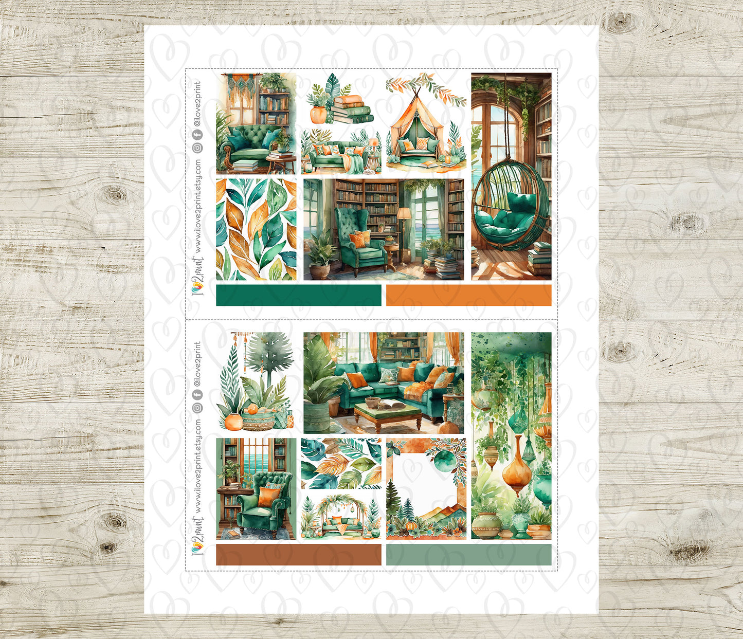 Boho Corner Moodboard Stickers - 1,5"boxes Printable PDF & Cut Files