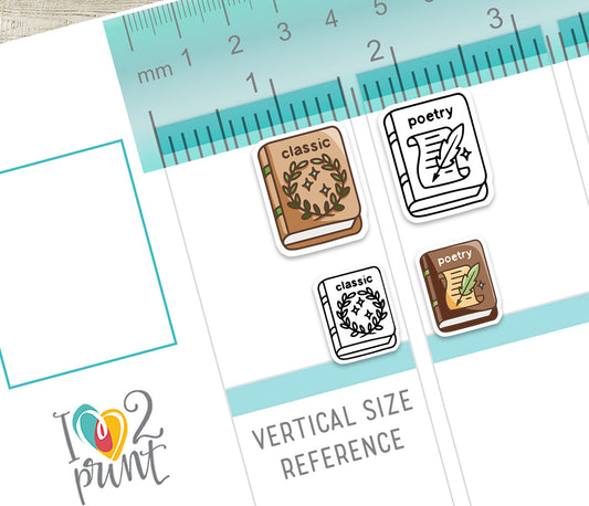 Classic & Poetry Book Genre Icons – Printable Planner Stickers – PDF & Cut Files