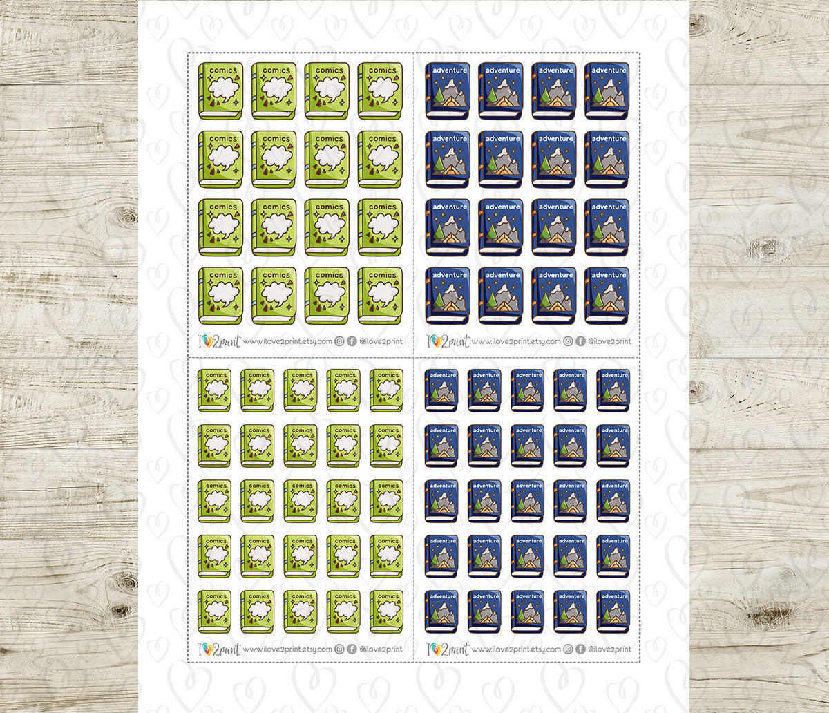 Comics & Adventure Book Genre Icons – Printable Planner Stickers – PDF & Cut Files