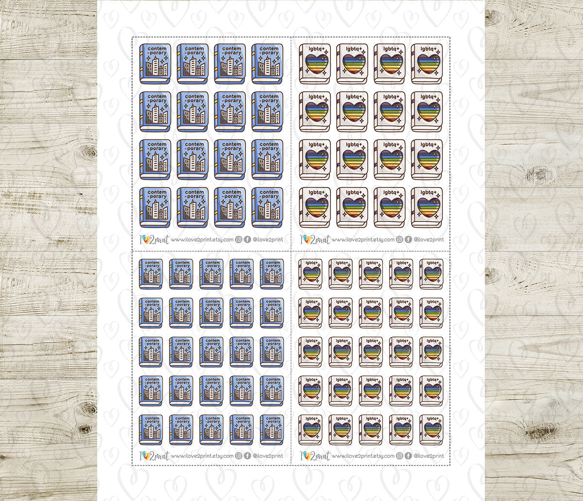 Contemporary & Lgbtq+ Book Genre Icons – Printable Planner Stickers – PDF & Cut Files