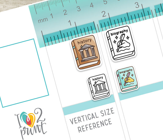History & Biography Book Genre Icons – Printable Planner Stickers – PDF & Cut Files