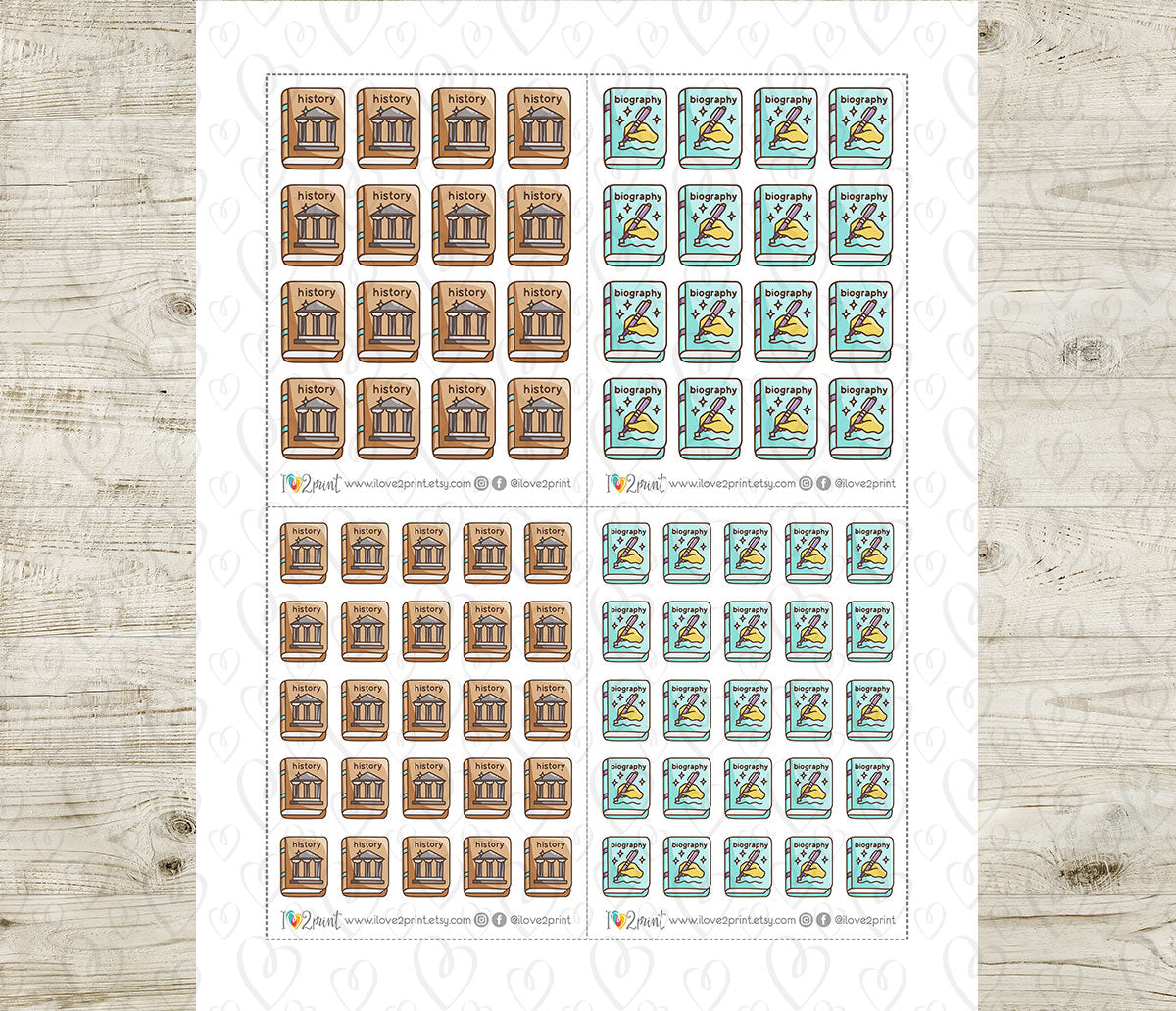 History & Biography Book Genre Icons – Printable Planner Stickers – PDF & Cut Files
