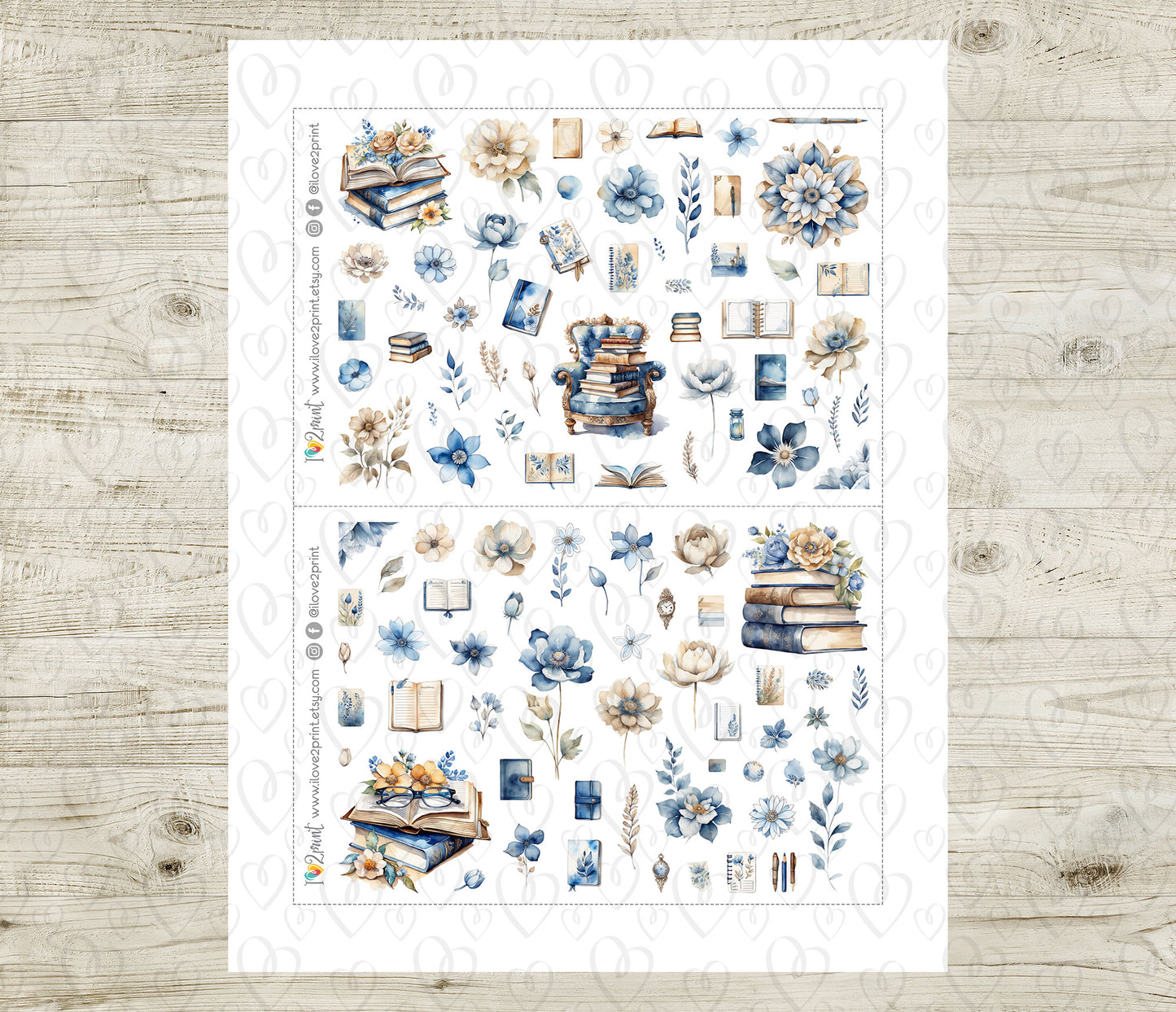 Book Lover Decorative Stickers – Printable Themed Stickers - PDF & Cut Files