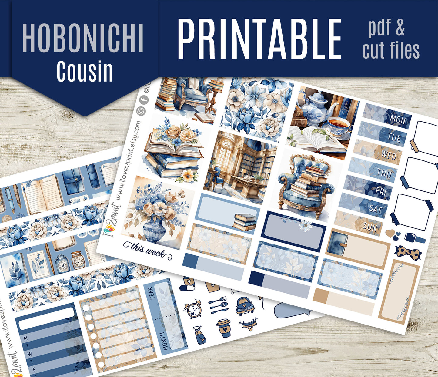Book Lover Stickers – Hobonichi Cousin Printable Set - PDF & Cut Files