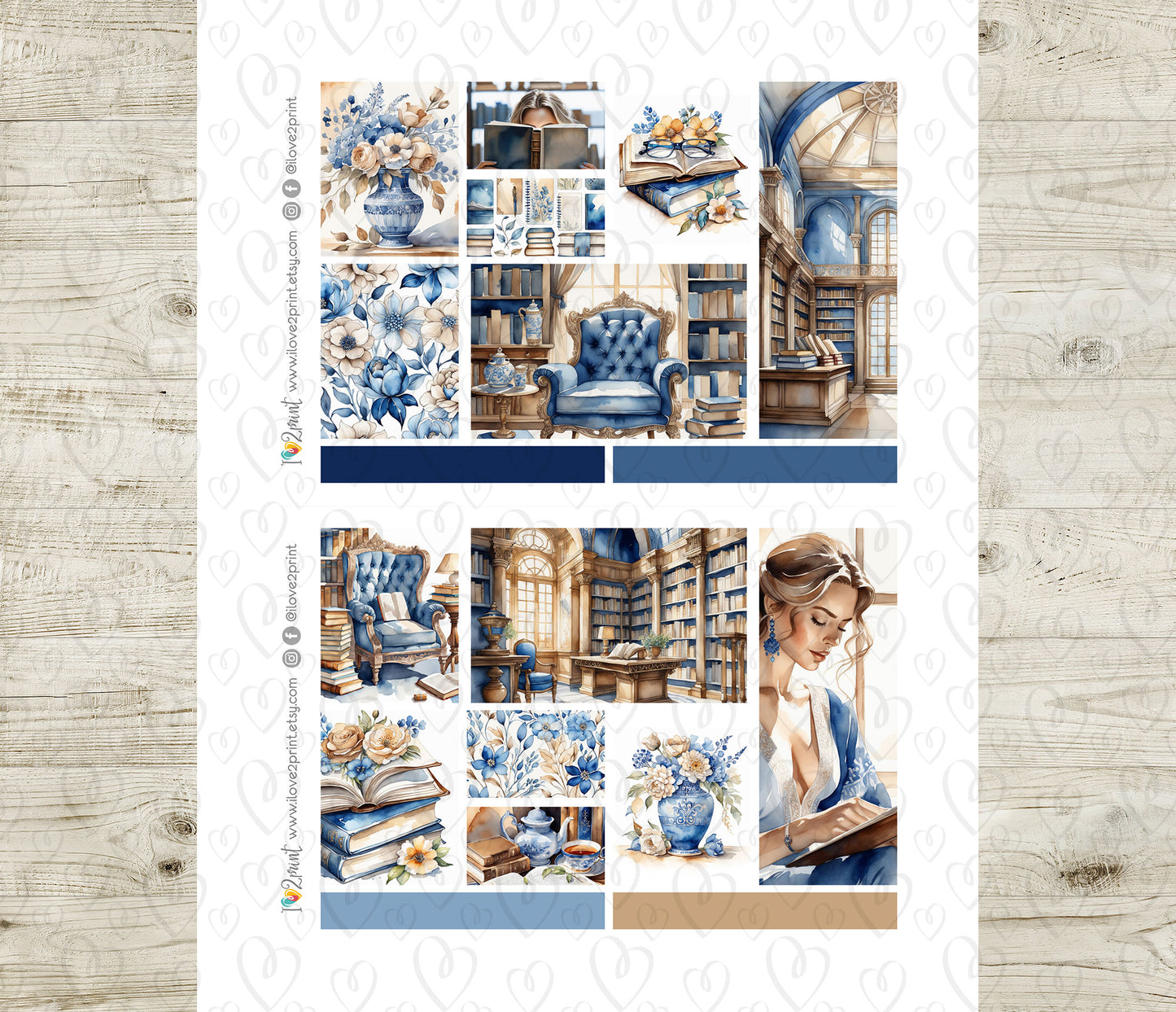 Book Lover Moodboard Decorative Box Stickers - 1.5" Printable PDF & Cut Files