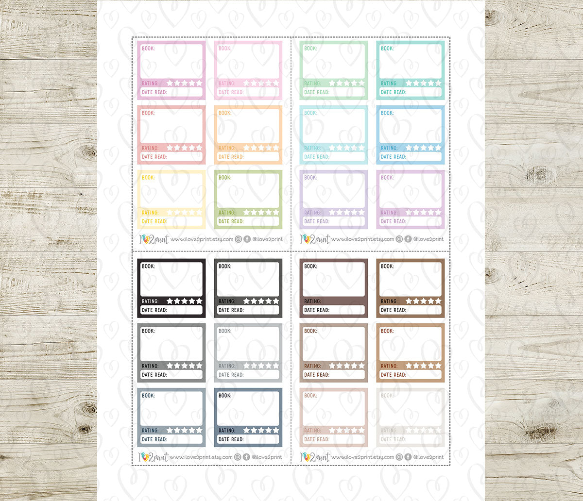 Book Rating Box Printable Planner Stickers – Functional Tracker – PDF + Cut Files – Instant Download