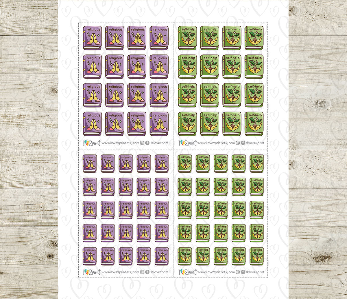 Religious & Self-Help Book Genre Icons – Printable Planner Stickers – PDF & Cut Files