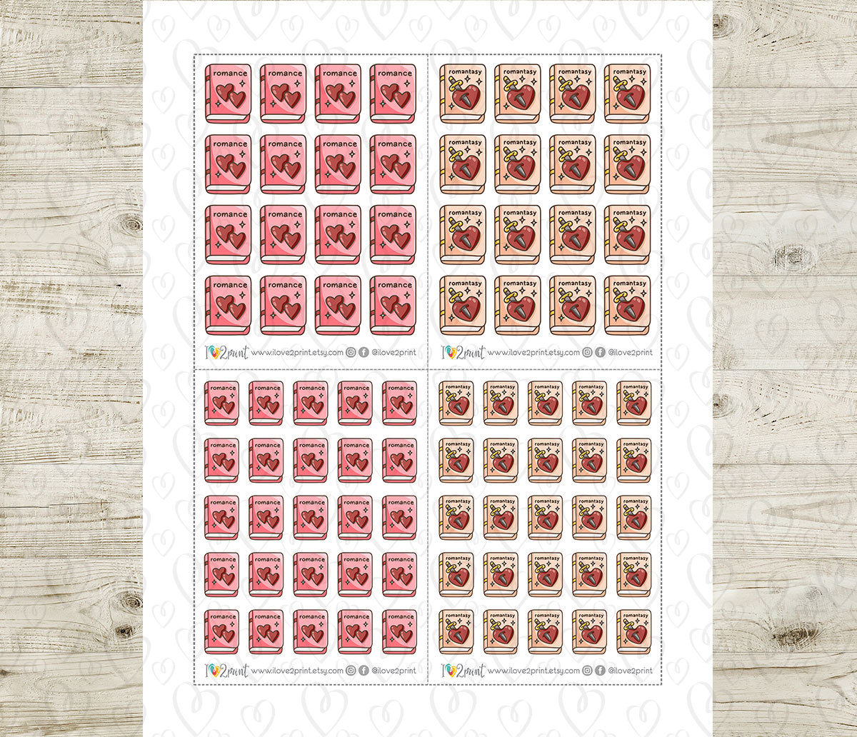 Romance & Romantasy Book Genre Icons – Printable Planner Stickers – PDF & Cut Files