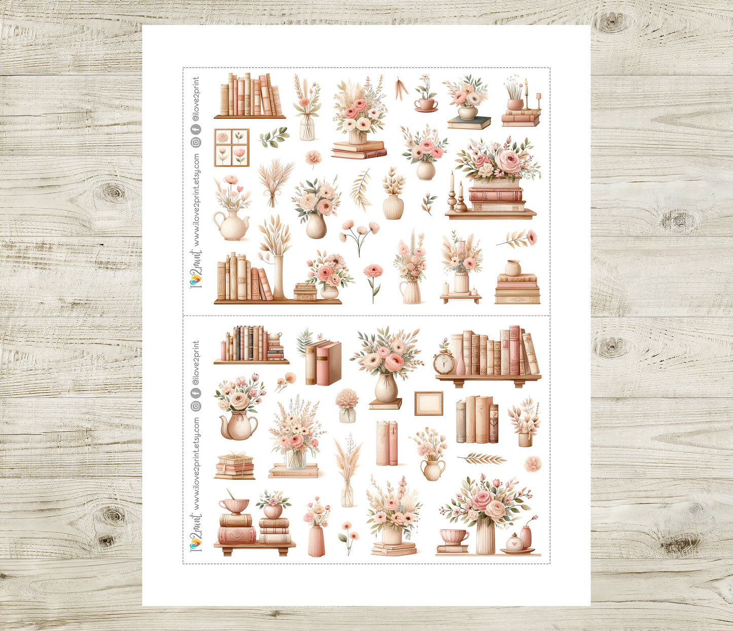 Book Shelves Decorative Stickers - Printable PDF & Cut Files