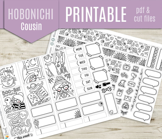 Elena Boo-llet Halloween – Hobonichi Cousin Printable Stickers – PDF & Cut Files