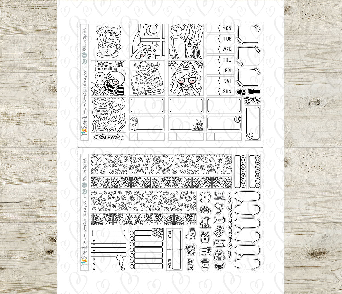 Elena Boo-llet Halloween – Hobonichi Cousin Printable Stickers – PDF & Cut Files