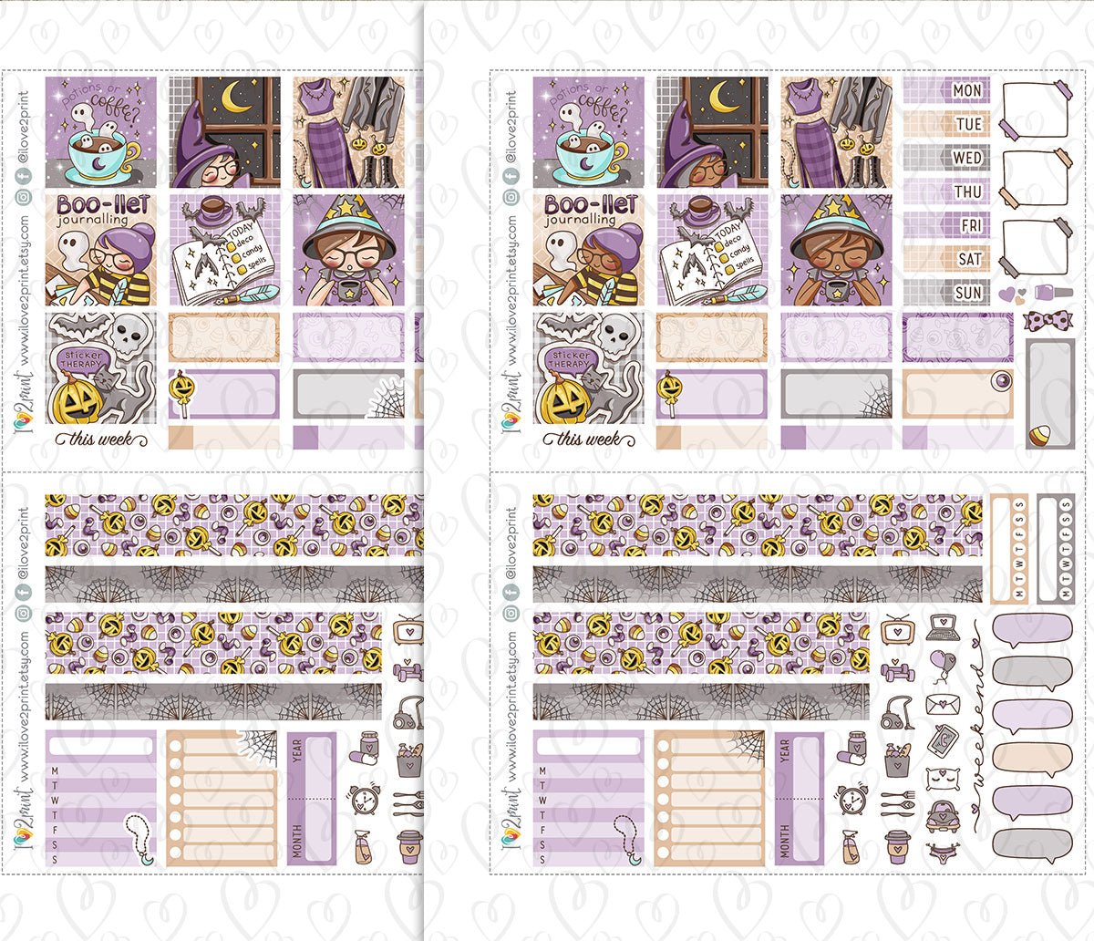 Elena Boo-llet Halloween – Hobonichi Cousin Printable Stickers – PDF & Cut Files