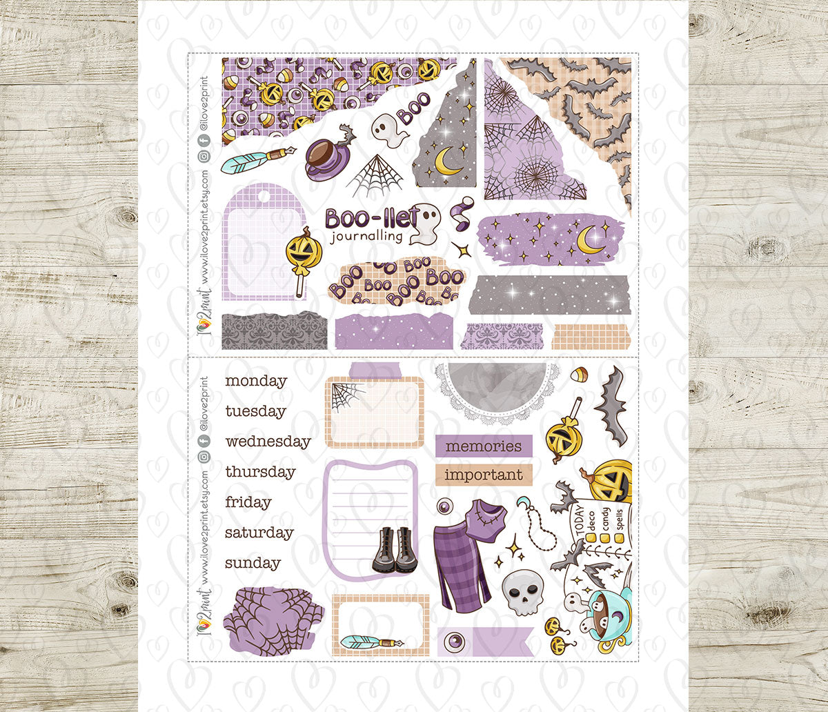 Elena Boo-llet Journalling Journal Stickers - Printable PDF & Cut Files