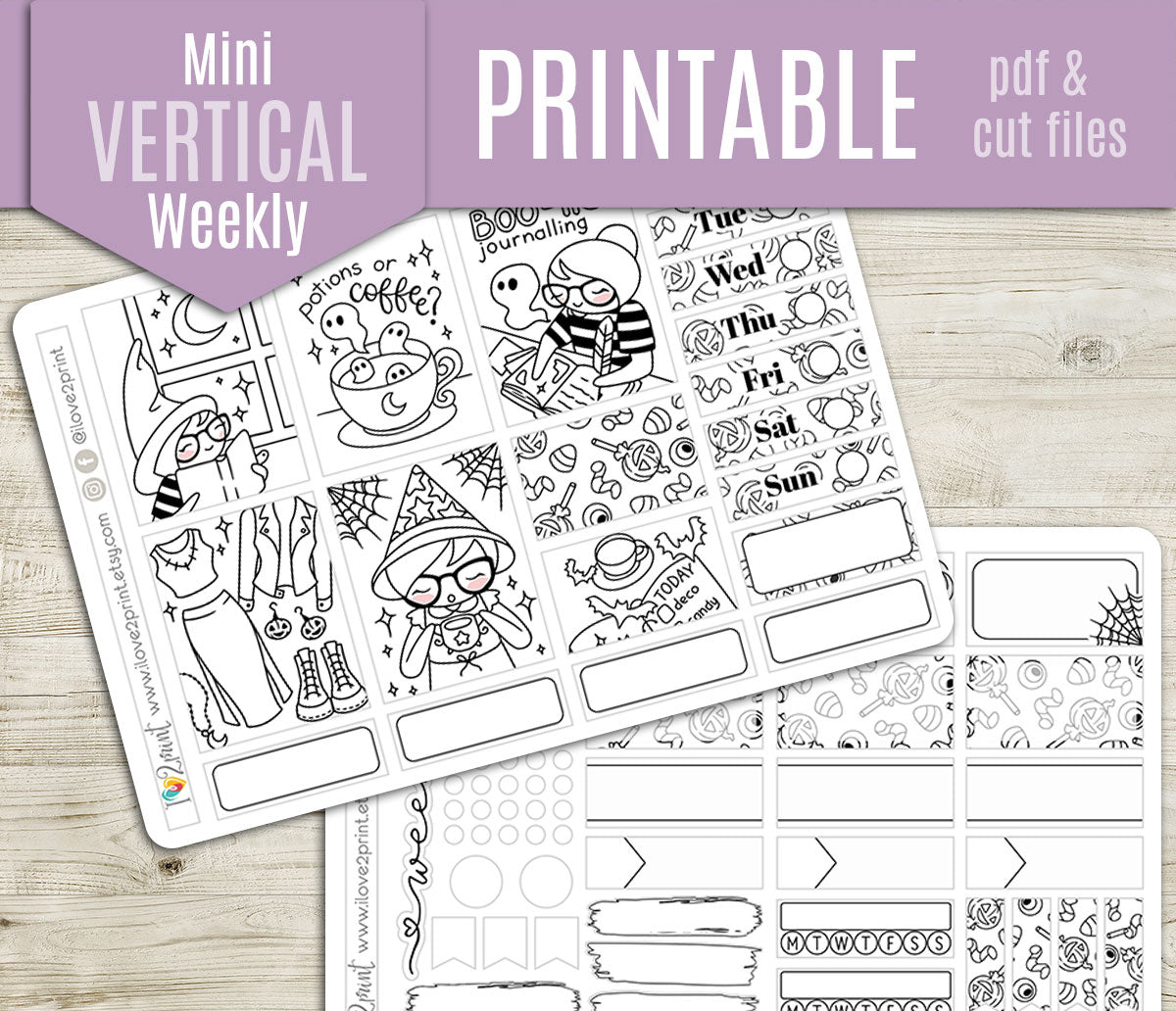 Elena Boo-llet Halloween – Mini Weekly Kit for Vertical Planners – Printable PDF & Cut Files