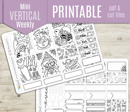 Elena Boo-llet Halloween – Mini Weekly Kit for Vertical Planners – Printable PDF & Cut Files