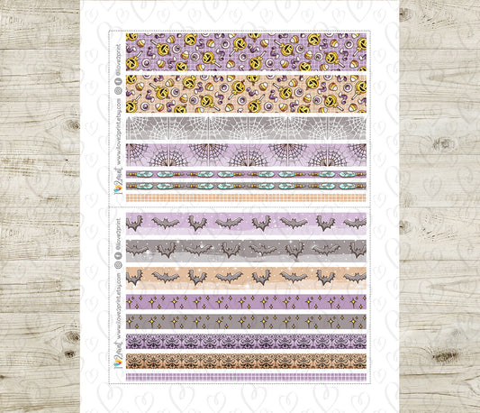 Elena Boo-llet Journalling Halloween Washi Tape Strips – Printable Planner Stickers – PDF & Cut Files