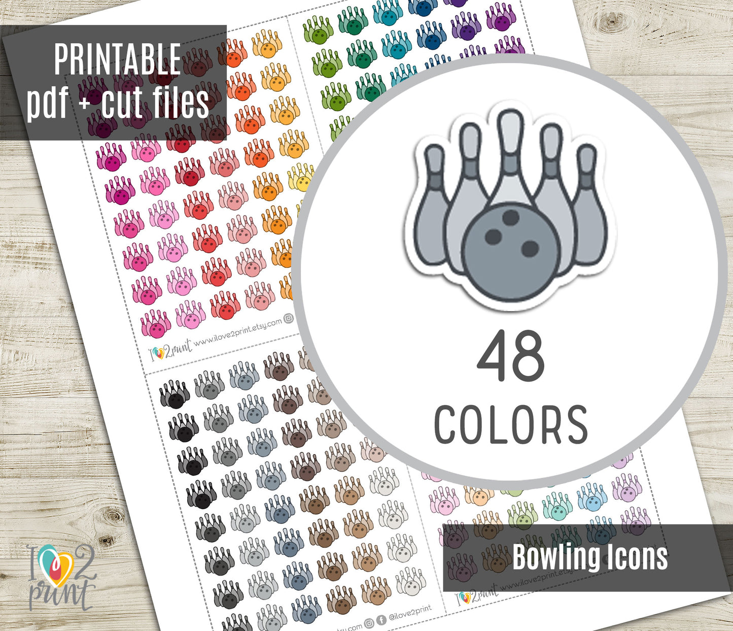 Bowling Icon Stickers - Functional Printable Stickers - PDF & Cut Files