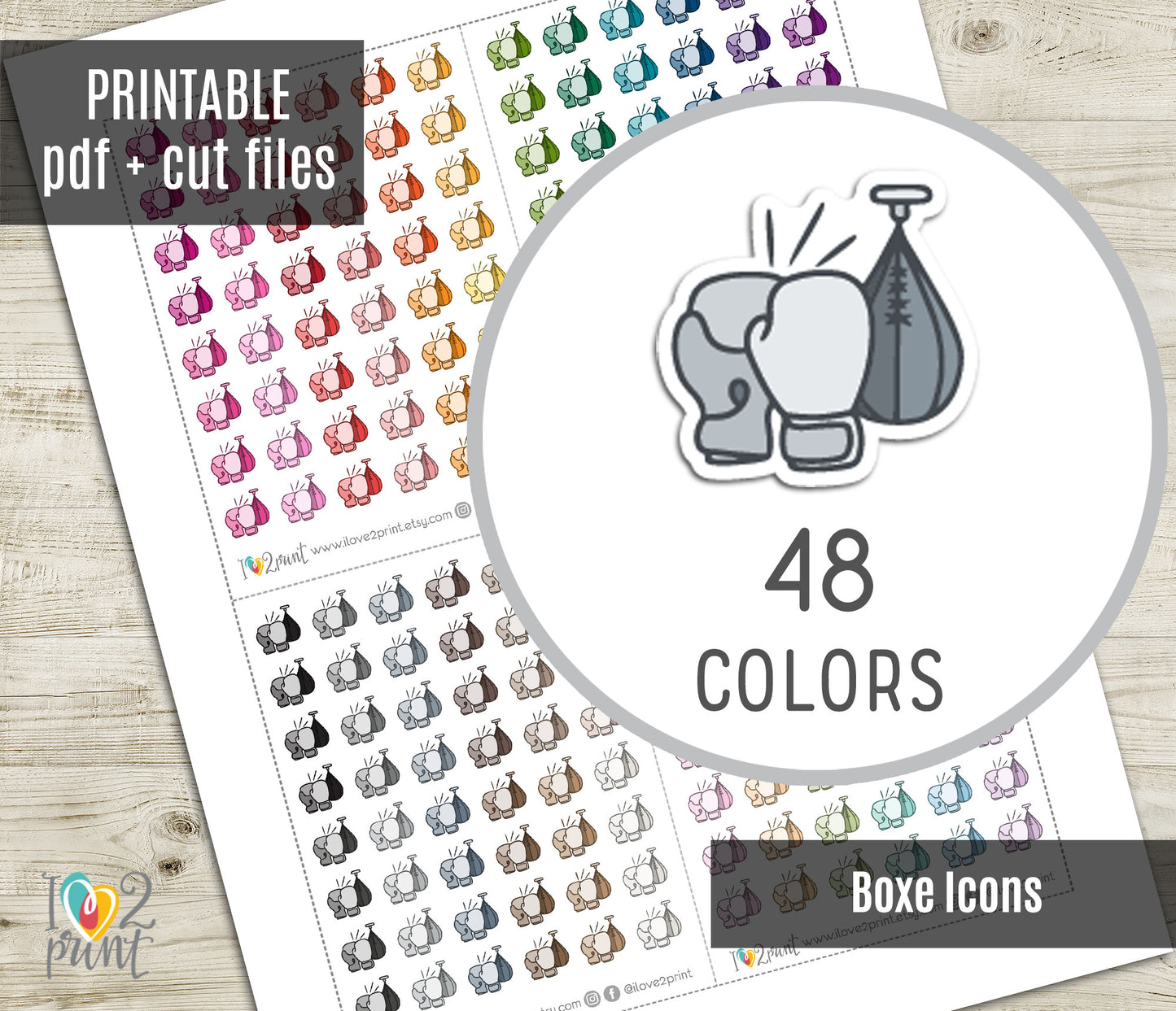 Boxing Icon Stickers - Functional Printable Stickers - PDF & Cut Files