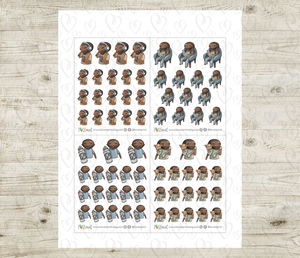 Oliver Chores Set 2 Color Printable Stickers | 2 Skin Tones | Cut Files