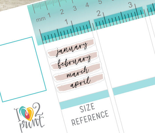 Month Headers Brush Stroke Pastel Color Stickers - Printable Month Banner - PDF & Cut Files