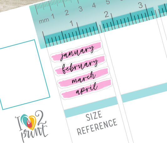 Month Headers Brush Stroke Bright Color Stickers - Printable Month Banner - PDF & Cut Files