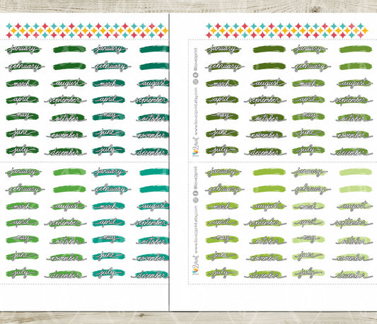 Printable Month Stickers – BRIGHT Color Stroke Style - PDF & Cut Files