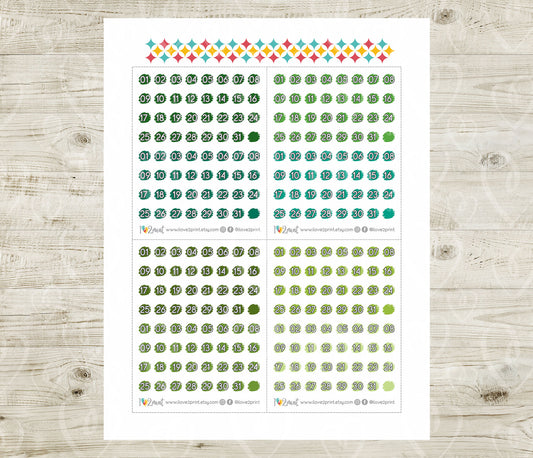 Day Dot Planner Stickers – Printable Stroke BRIGHT Color Dots - PDF & Cut Files