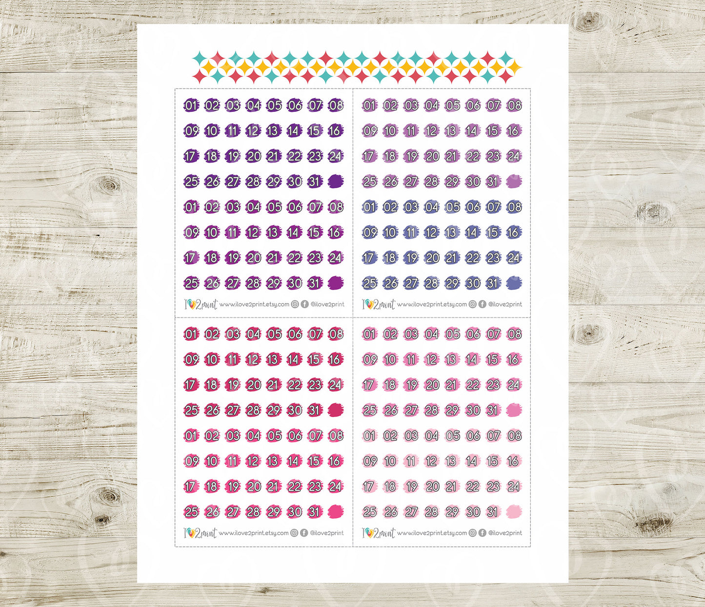 Day Dot Planner Stickers – Printable Stroke BRIGHT Color Dots - PDF & Cut Files