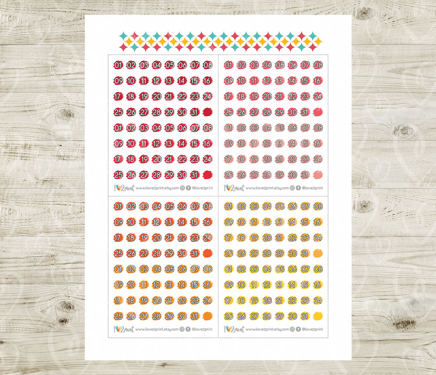 Day Dot Planner Stickers – Printable Stroke BRIGHT Color Dots - PDF & Cut Files