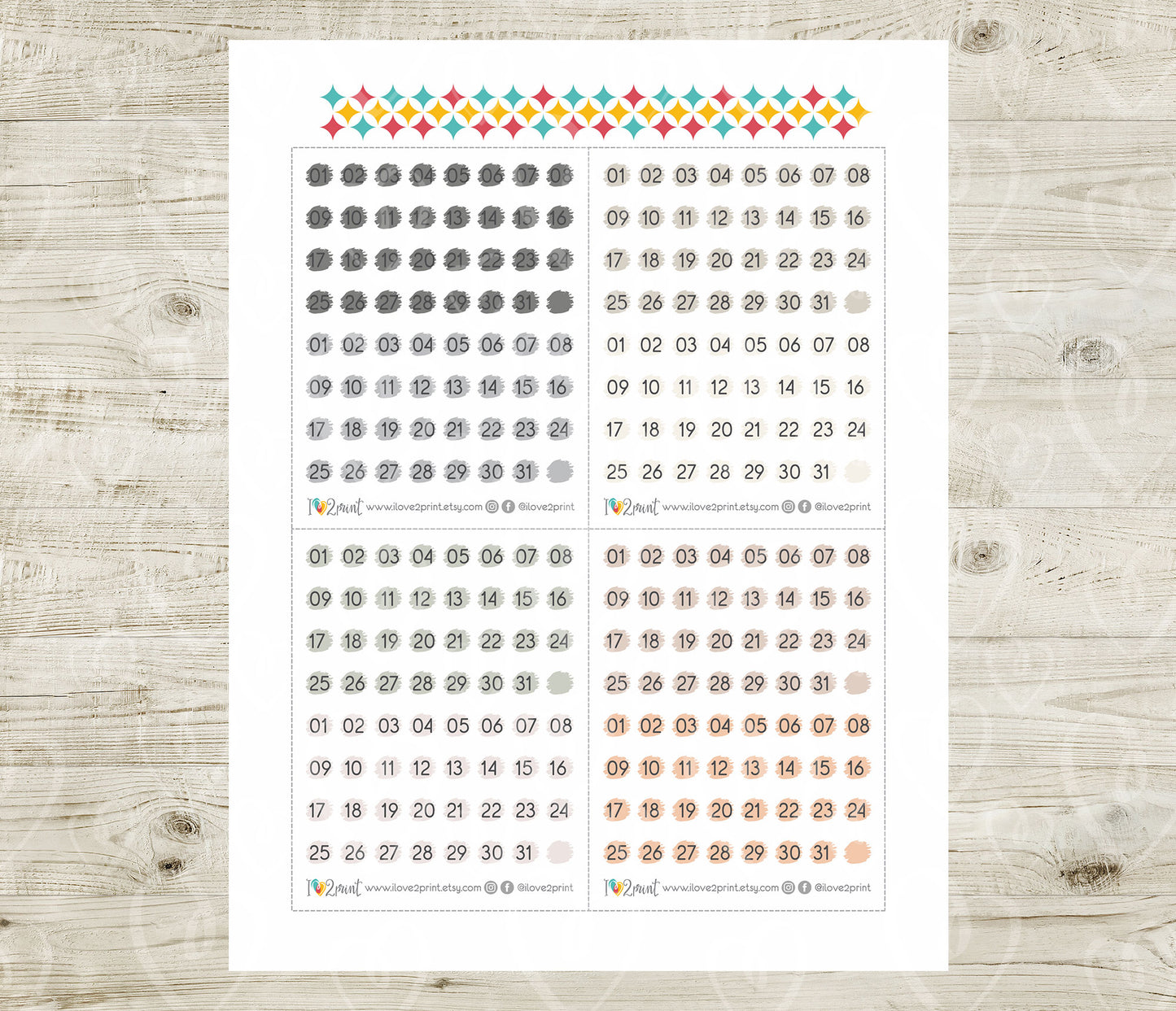 Day Dot Planner Stickers – Printable Stroke PASTEL Color Dots - PDF & Cut Files