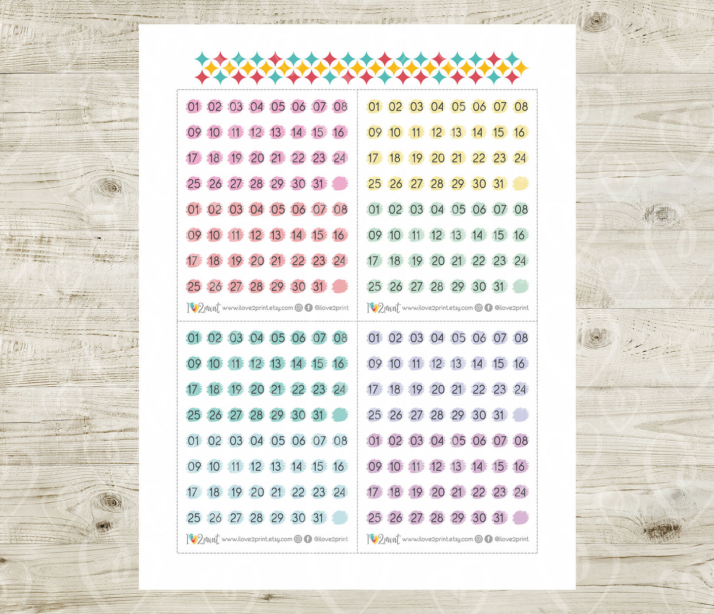 Day Dot Planner Stickers – Printable Stroke PASTEL Color Dots - PDF & Cut Files