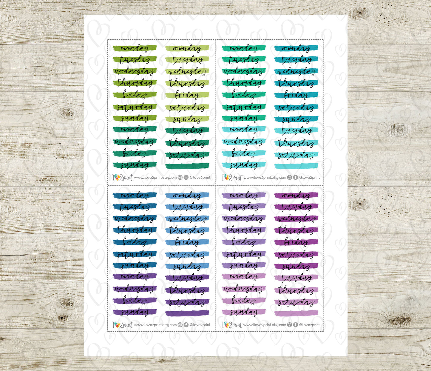 Week Headers Brush Stroke Color Stickers - Printable Week Labels - PDF & Cut Files