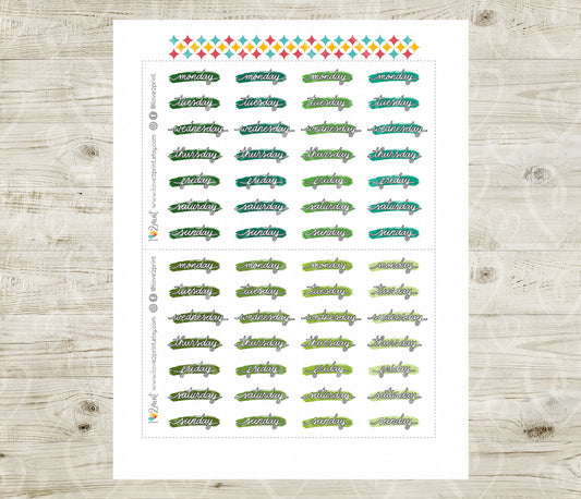 Printable Week Days Stickers – Stroke Bright Color Planner Labels - PDF & Cut Files